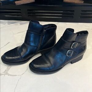 BORN Black Leather Ankle Boots with Buckles